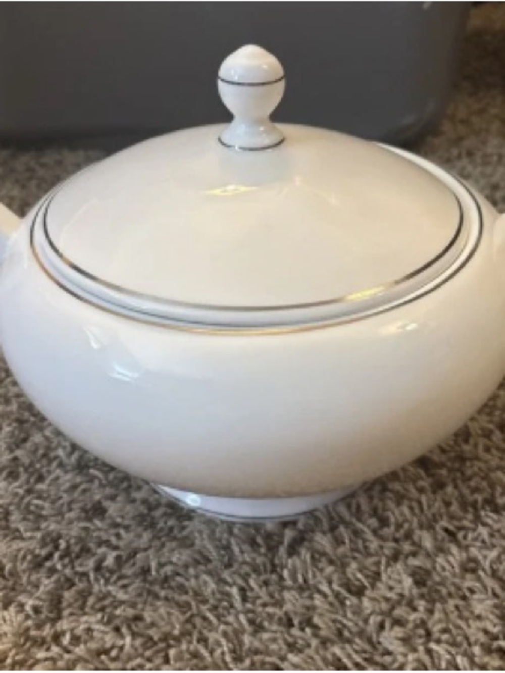 Classic White Porcelain Covered Sugar Bowl with Silver Banding
